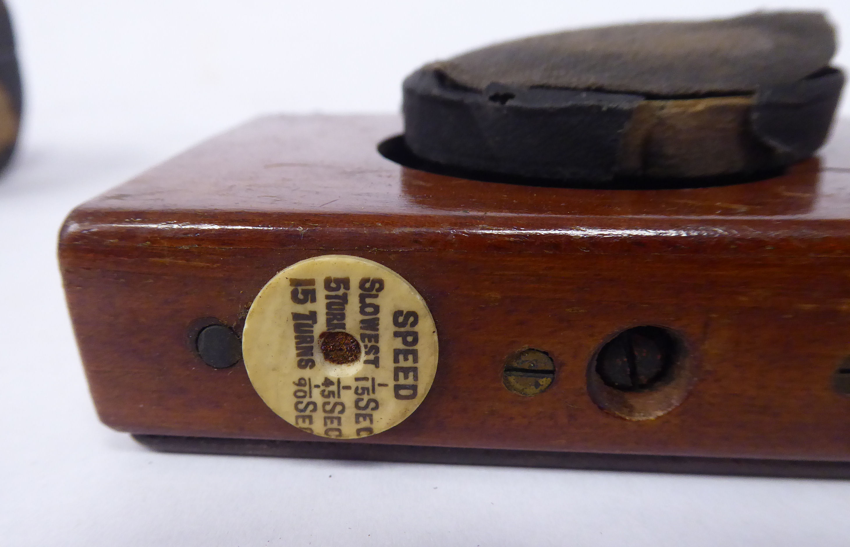 A late 19thC lacquered brass moulded mahogany plate camera with a cased Busch's Vadermecium Satz.No. - Image 9 of 12