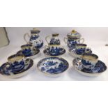 Late 18thC Chinese porcelain coffee ware, decorated in blue and white with pagodas,