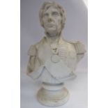 A Parian style biscuit glazed ceramic bust, Admiral Lord Nelson, wearing dress uniform,