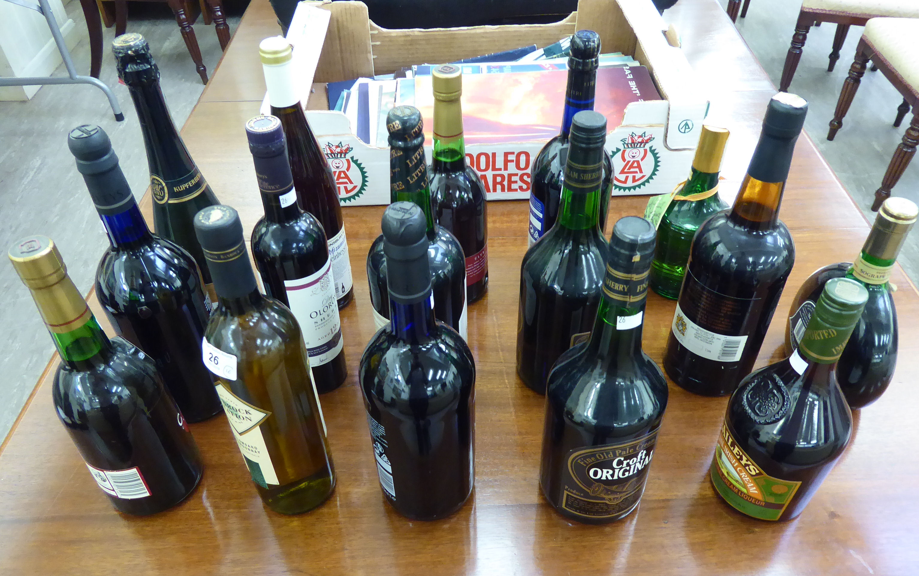 Sixteen bottles of sherry/wine: to include Harveys Club Classic and Banrock Station Chardonnay