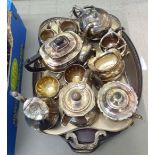 Silver plated tableware: to include a twin handled galleried tray 13'' x 19'';