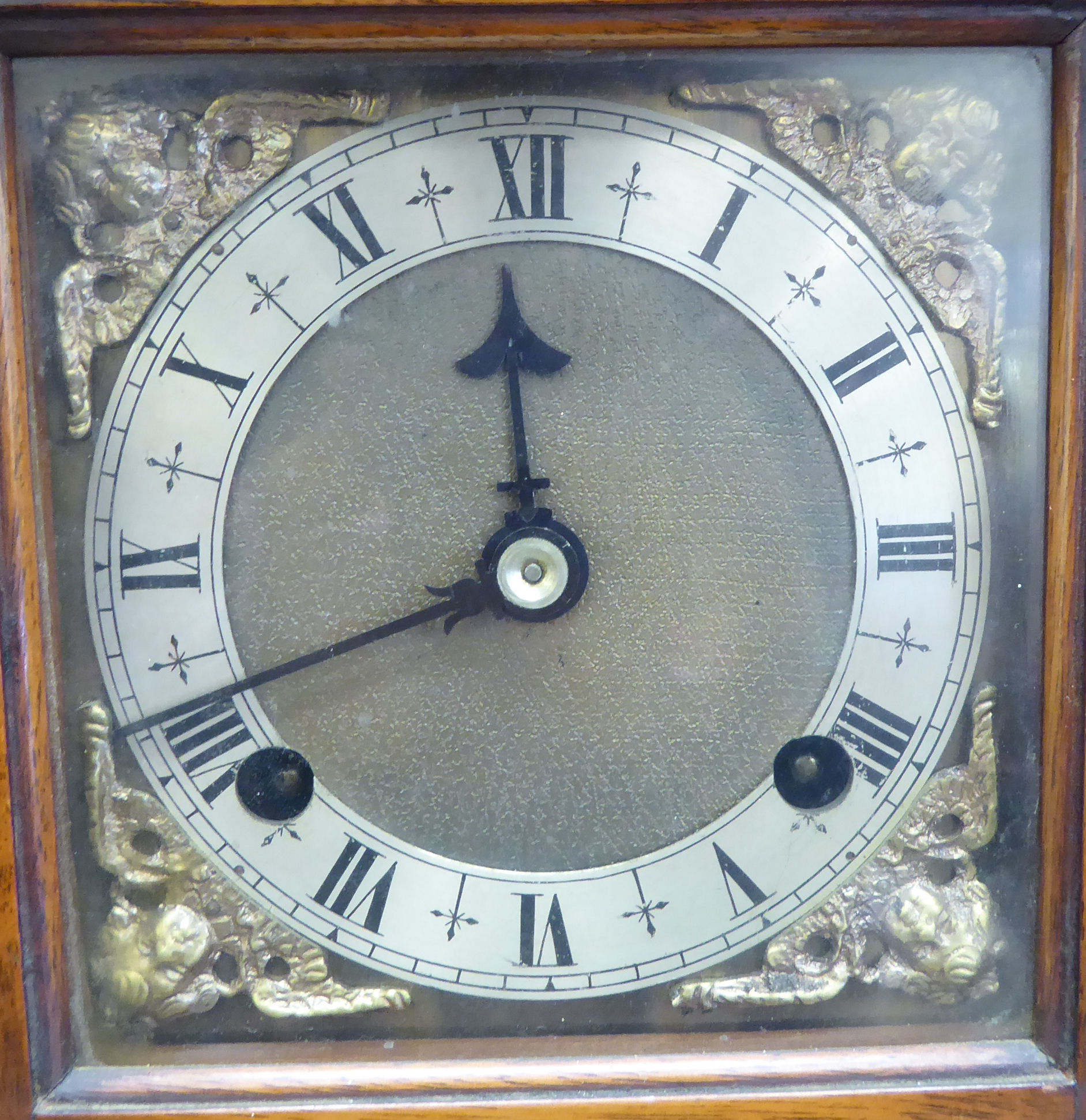 A Georgian style mahogany cased bracket clock, having a folding brass handle on the domed top, - Image 3 of 3