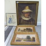 Pictures: to include a head and shoulders portrait of a bee keeper oil on canvas 18.