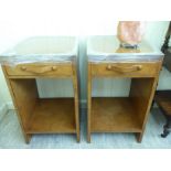 A pair of modern stitched brown hide covered bedside chests,