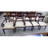 A matched set of ten 19thC and later reproduction, mahogany framed bar back dining chairs,