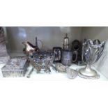 Silver plated and white metal objects of purpose: to include a tobacco box; a handbag design purse;