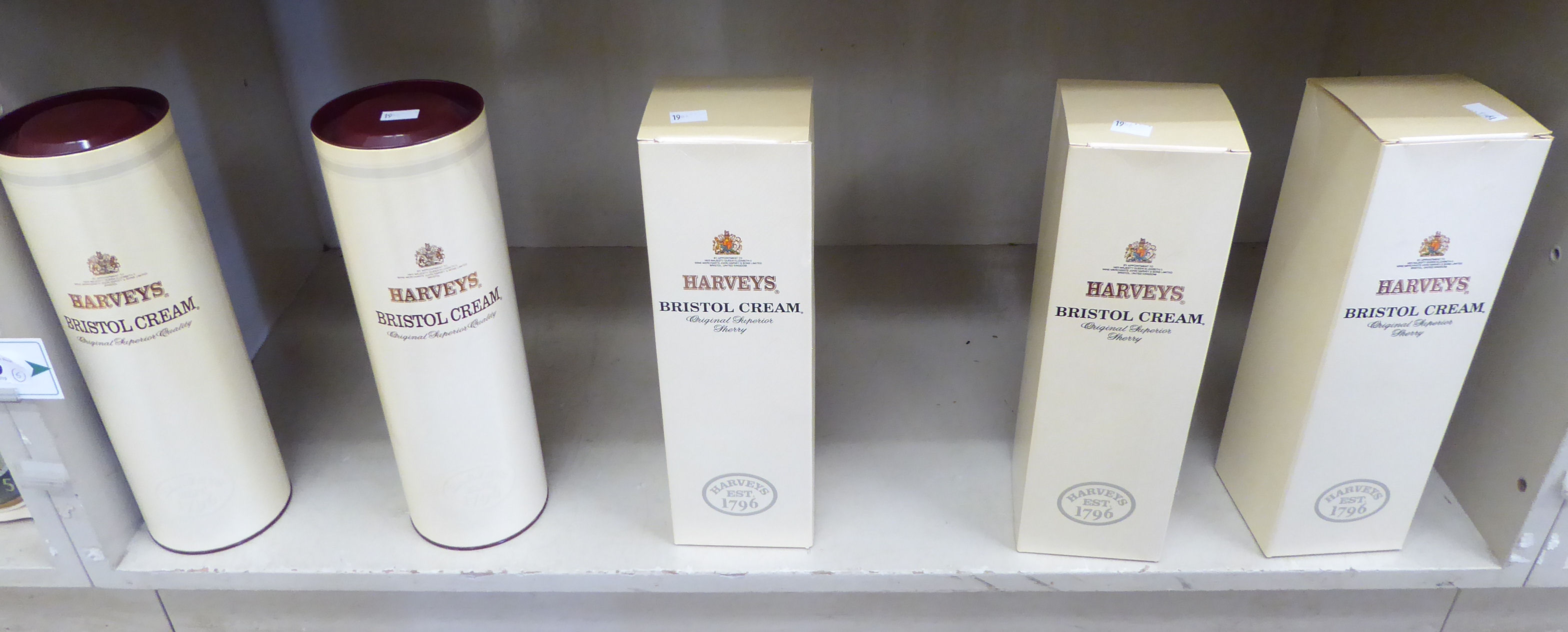 Five bottles of Harveys Bristol Cream sherry boxed OS2