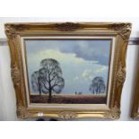 R Fox - an agricultural landscape oil on canvas bears a signature 18'' x 22'' framed LSM