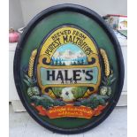 A Hale's Ales painted and carved wooden oval advertising plaque 23'' x 20'' TOS8