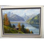 Rudolf Ferbus - an Alpine scene oil on board bears a signature 14'' x 21'' framed F