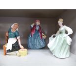 Three Royal Doulton china figures, viz.