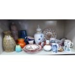 Decorative ceramics and glassware: to include a randomly ribbed stoneware bottle vase of