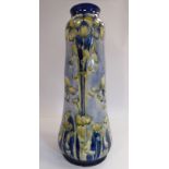 A Moorcroft pottery Florian Ware vase of tapered, waisted cylindrical form,