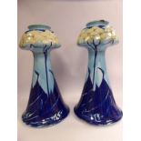 A pair of Mintons china mushroom top vases of tapered cylindrical form,