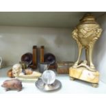 A mixed lot: to include a late 19thC gilt metal urn and cover,