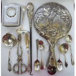 Silver and white metal collectables and items of personal ornament: to include a hand mirror,