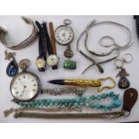 Pocket watches and items of personal ornament: to include a bangle stamped Sterling 11