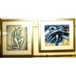 Galong - two abstract figure studies oil and mixed media bearing signatures 19'' x 23'' framed