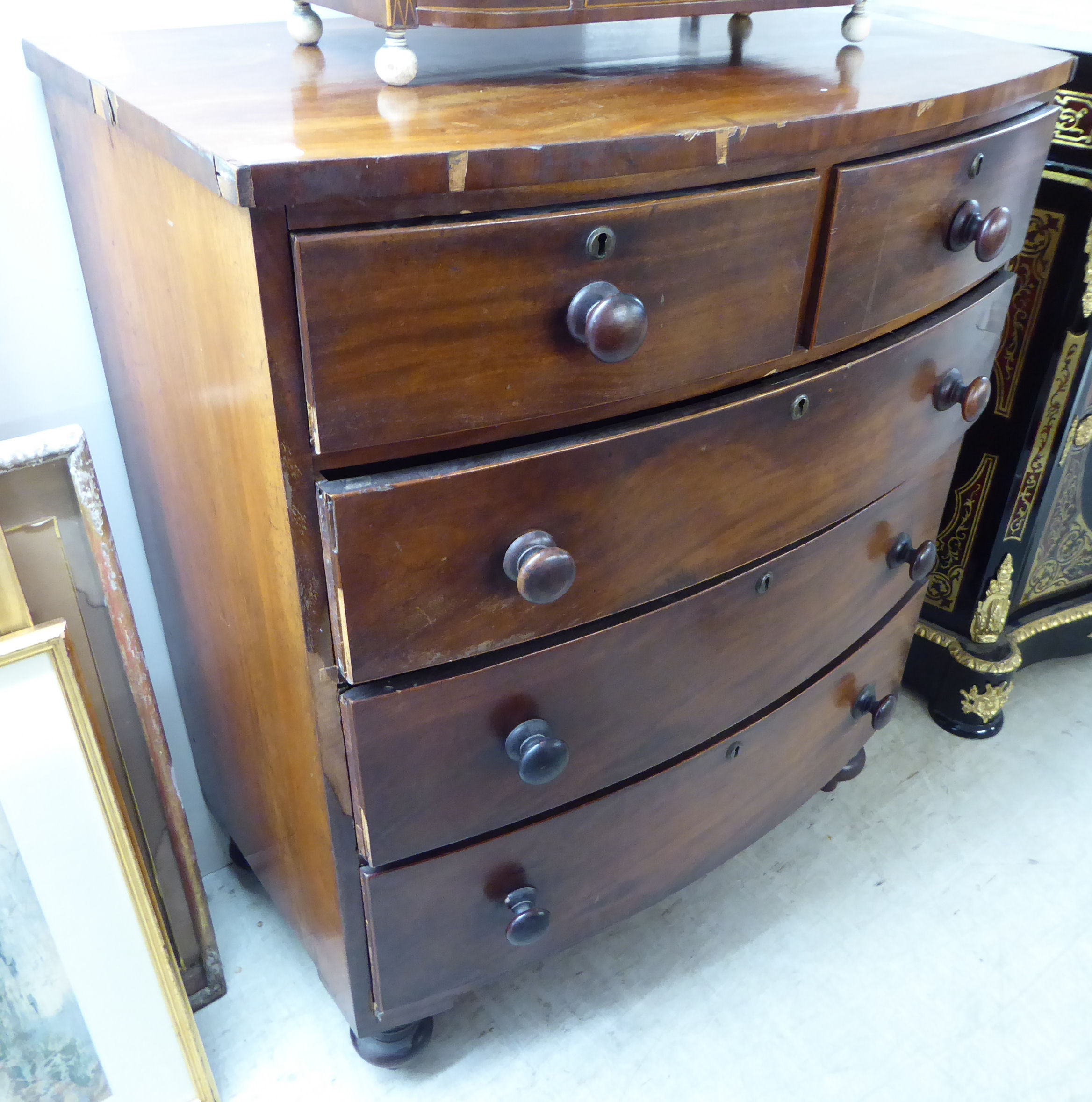 A late Victorian mahogany bow front dressing chest,