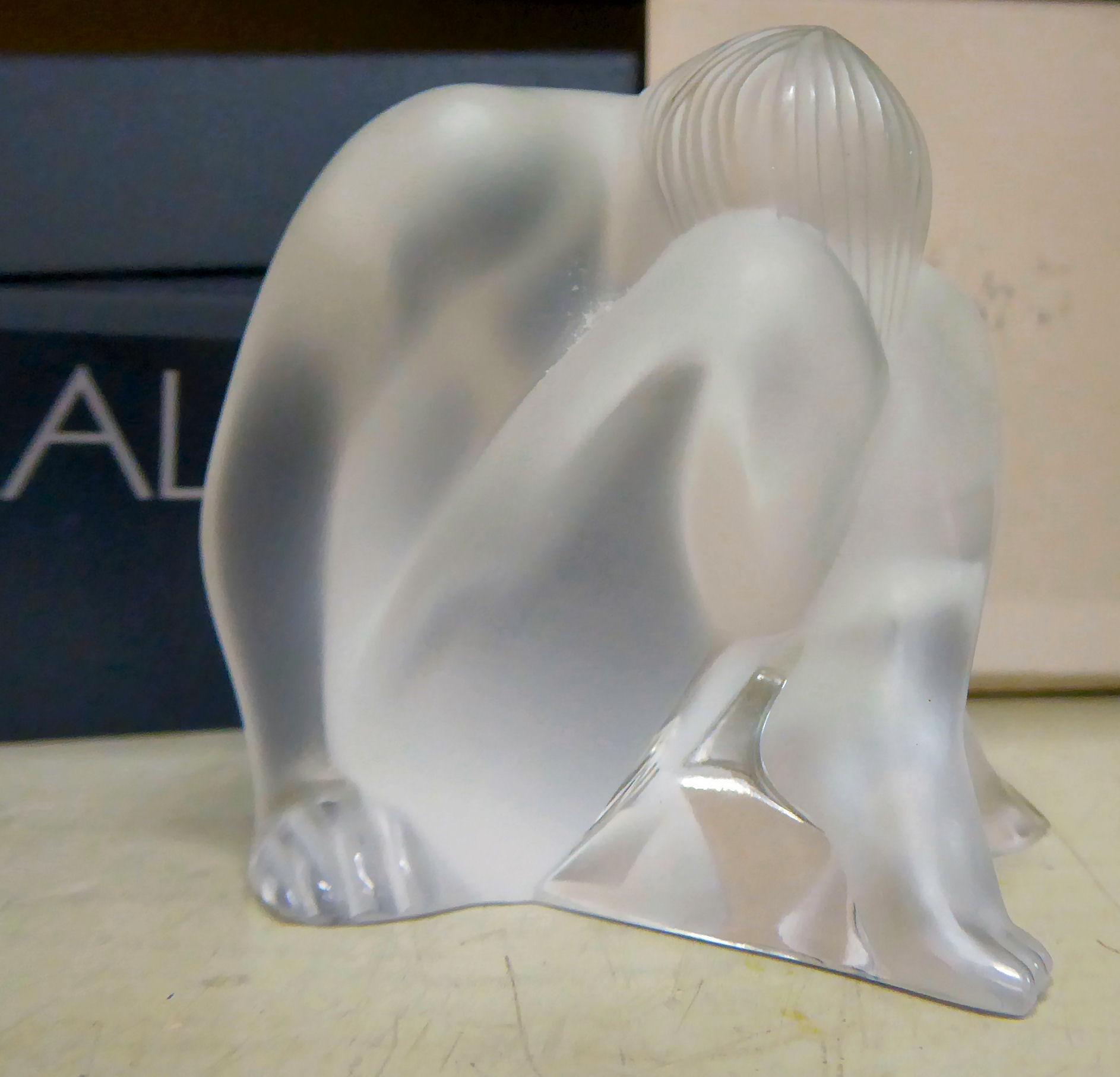 A modern Lalique frosted glass figure, a seated nude 2. - Image 3 of 4