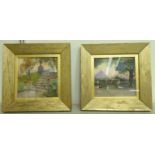 In the manner of Alice Charlesworth - two Surrey gardens watercolours 6''sq framed TO9