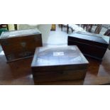 Three boxes: to include a 1920s oak tabletop stationary cabinet with silver plated mounts 7''h