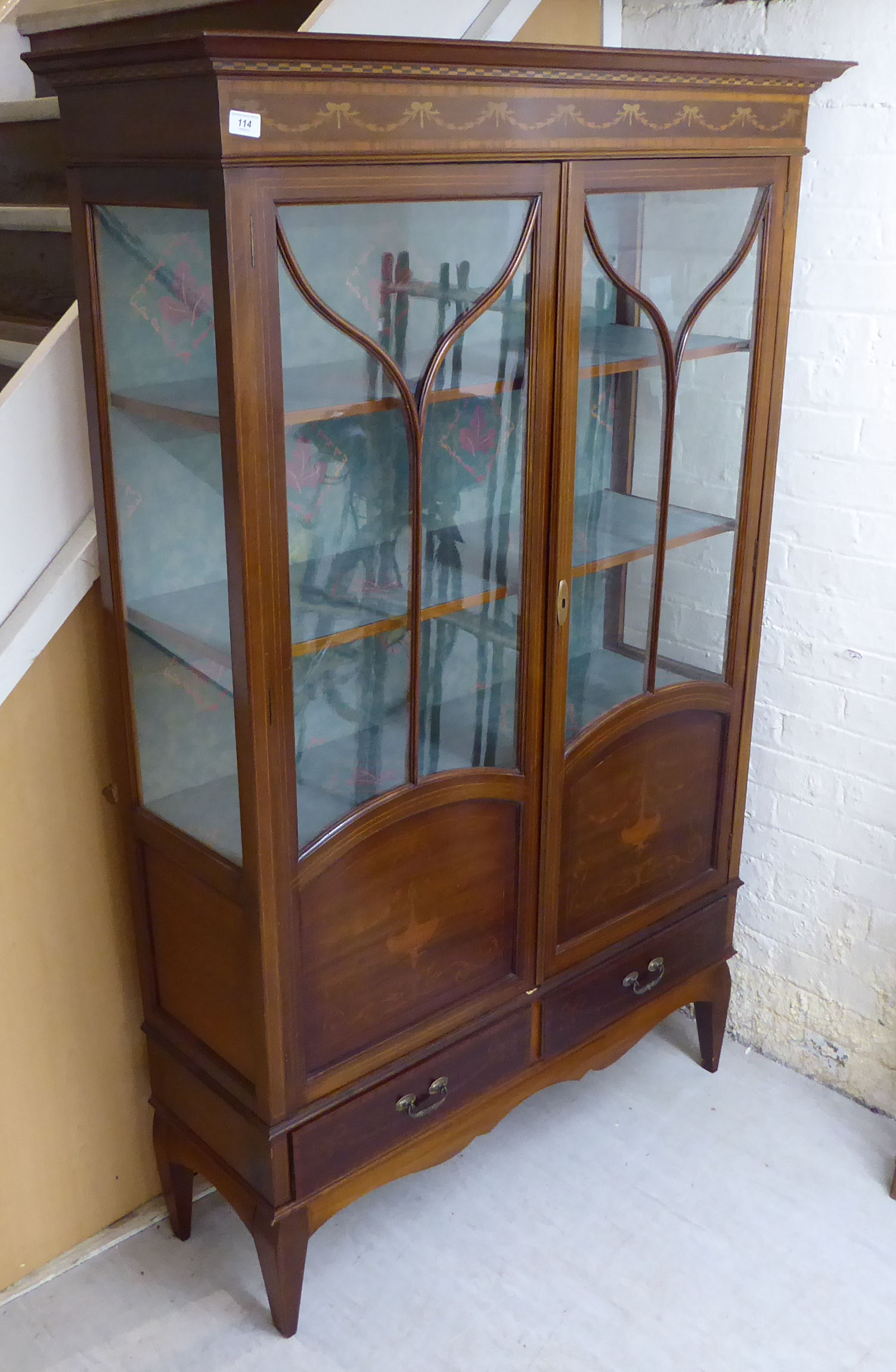 An Edwardian mahogany satinwood string inlaid and marquetry display cabinet, - Image 2 of 2