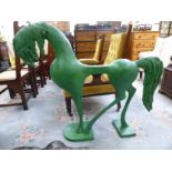 A modern cast and patinated green bronze statue,