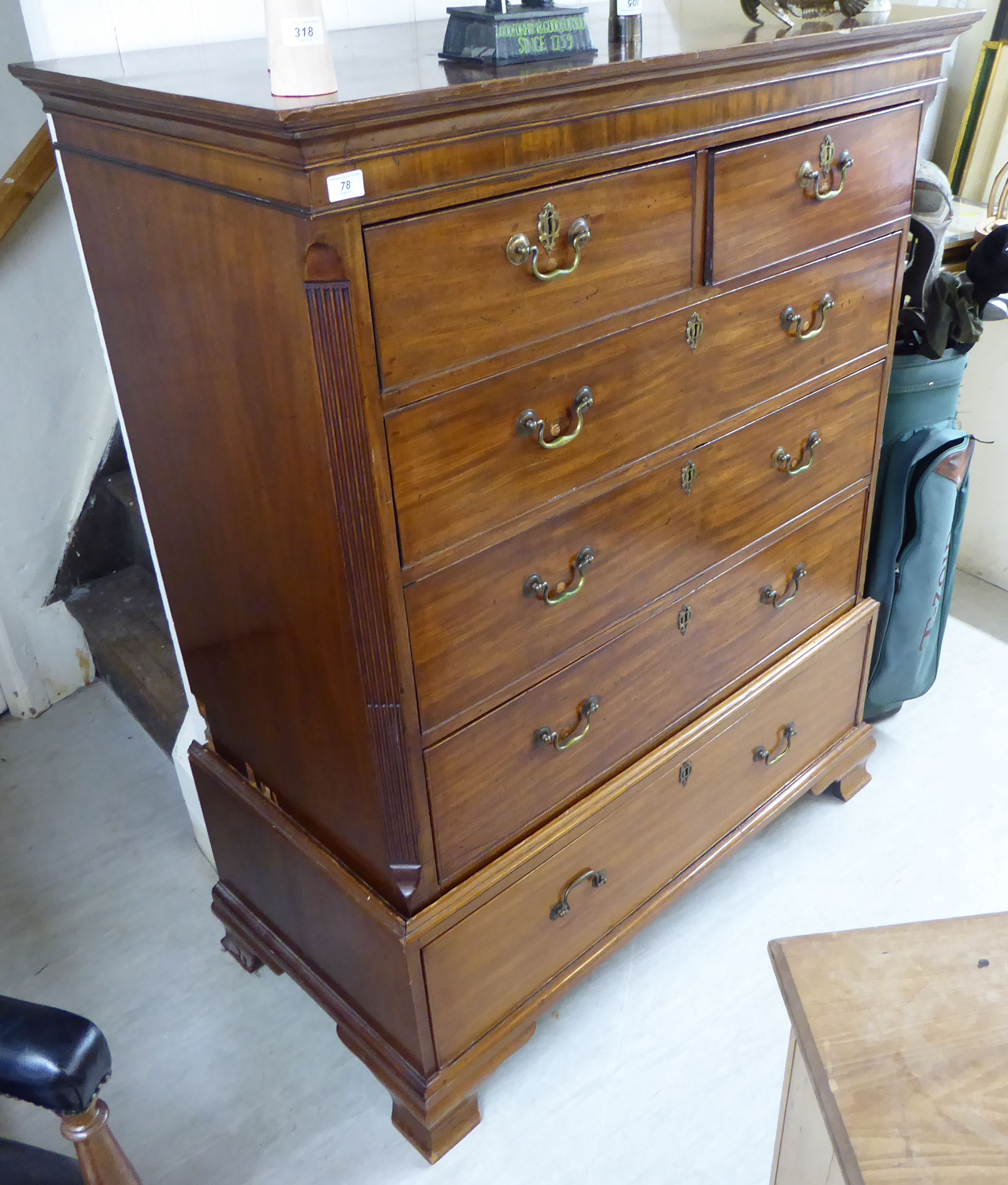 An early/mid 19thC mahogany (later reduced) two part tallboy, - Image 2 of 2