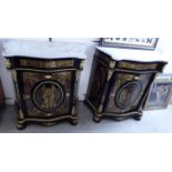 A pair of modern Louis XVI design serpentine front boulle cabinets,