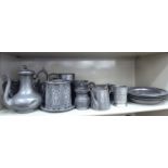 18thC and 19thC pewter tableware: to include plates 8''dia, tankards,