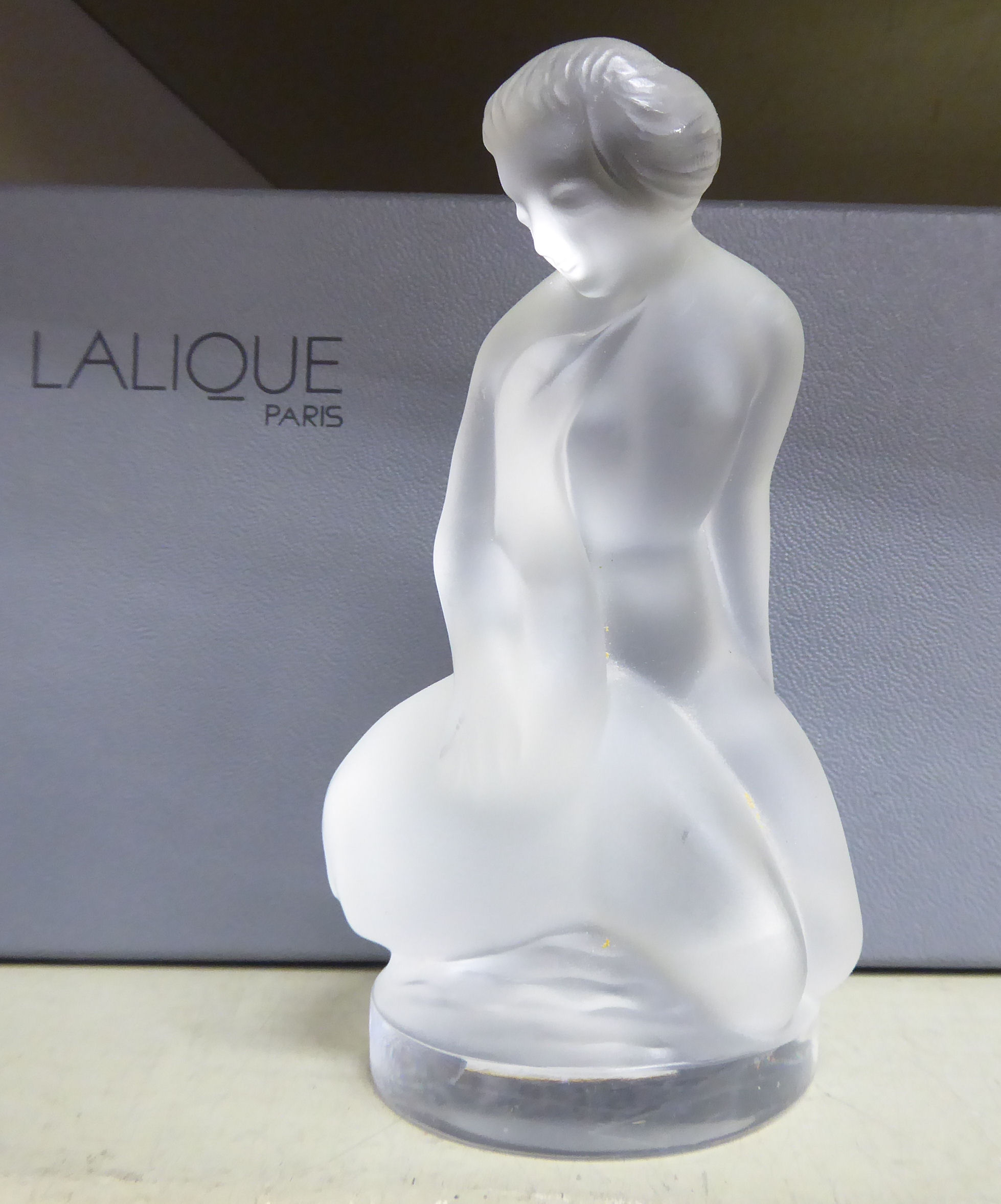 A modern Lalique frosted glass group 'Leda and The Swan' 4''h boxed OS1