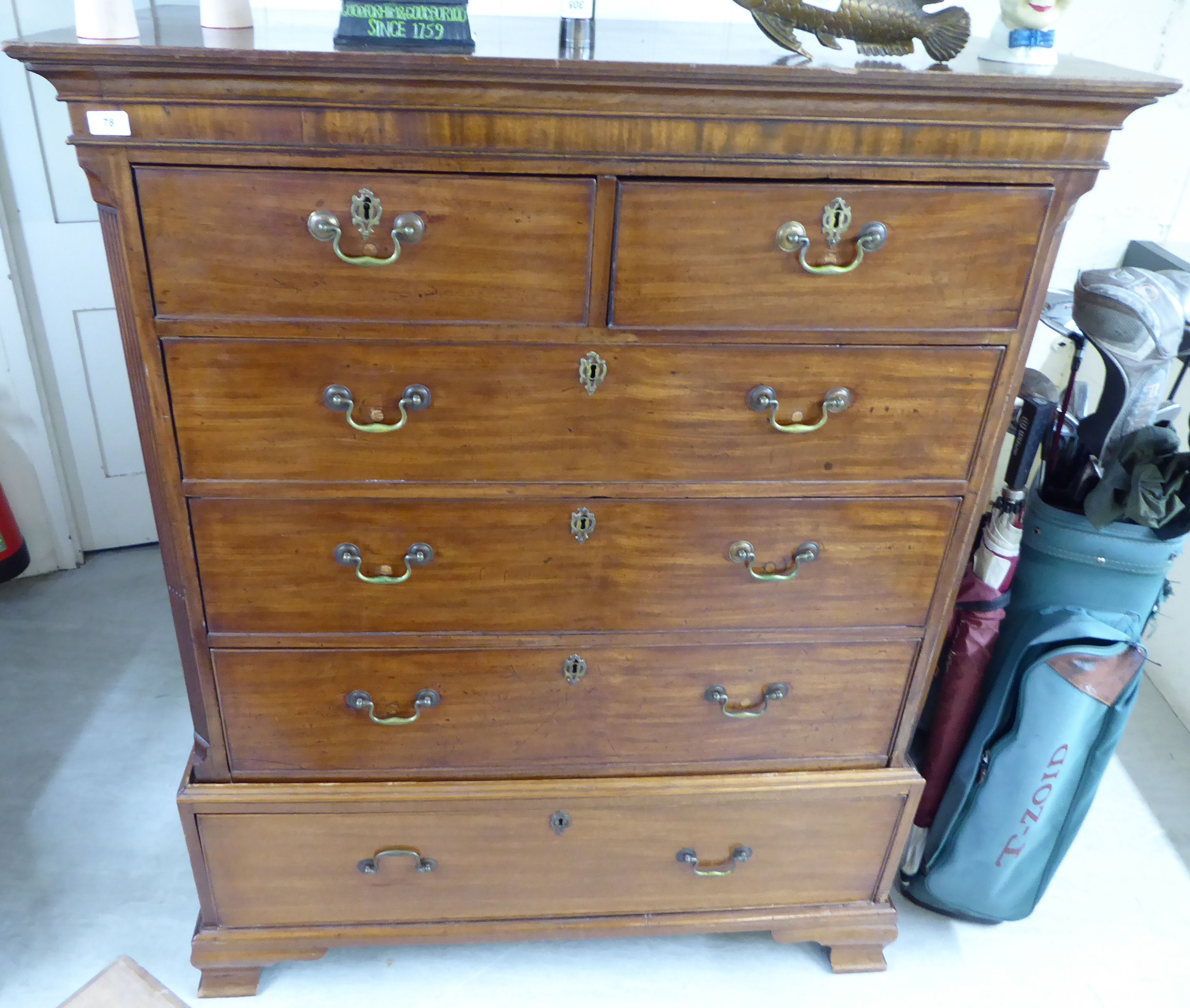 An early/mid 19thC mahogany (later reduced) two part tallboy,