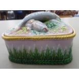 Early 19thC George Jones majolica sardine box and cover,