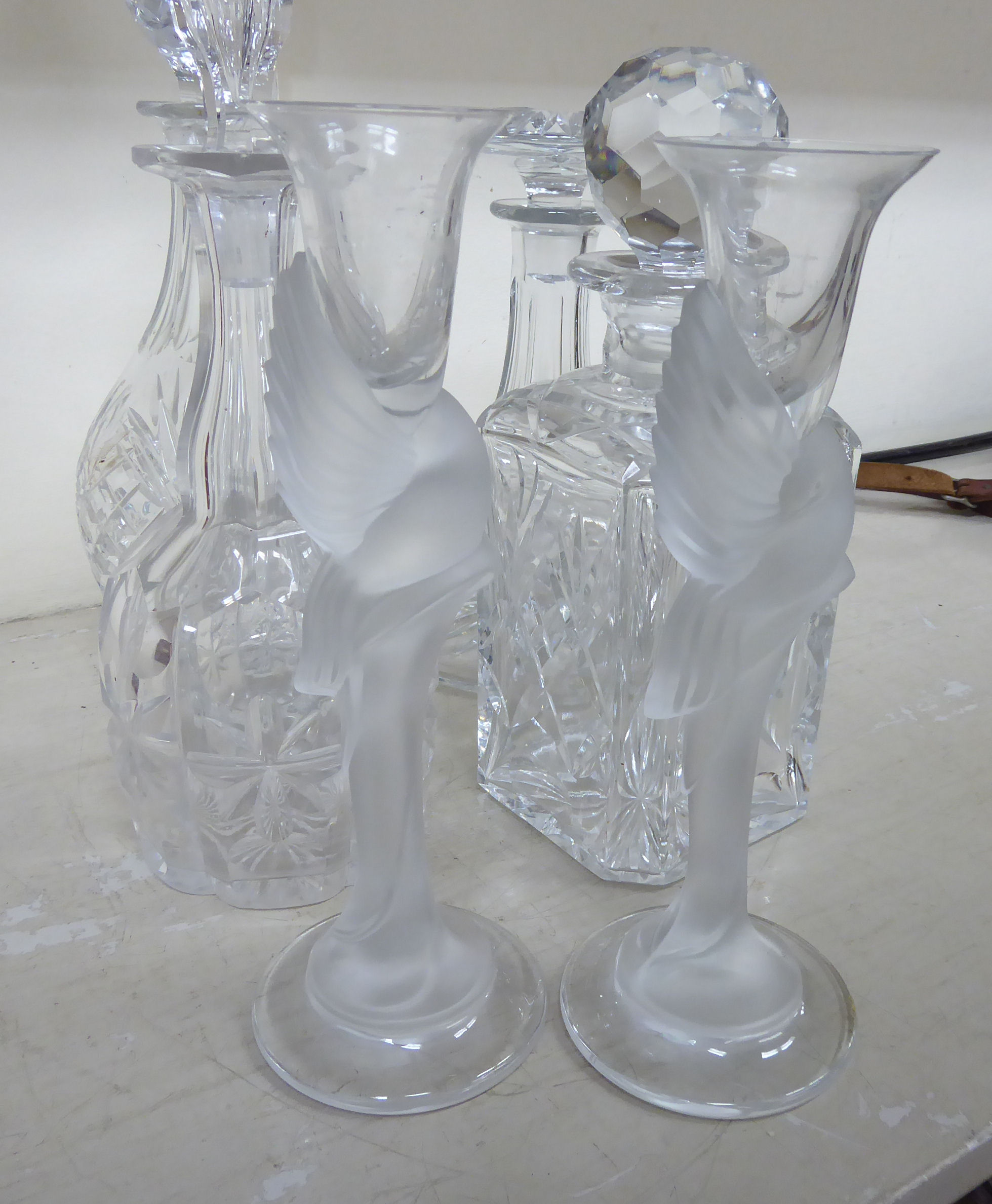 Glassware: to include a pair of Igor Carl Faberge opaque candlesticks,