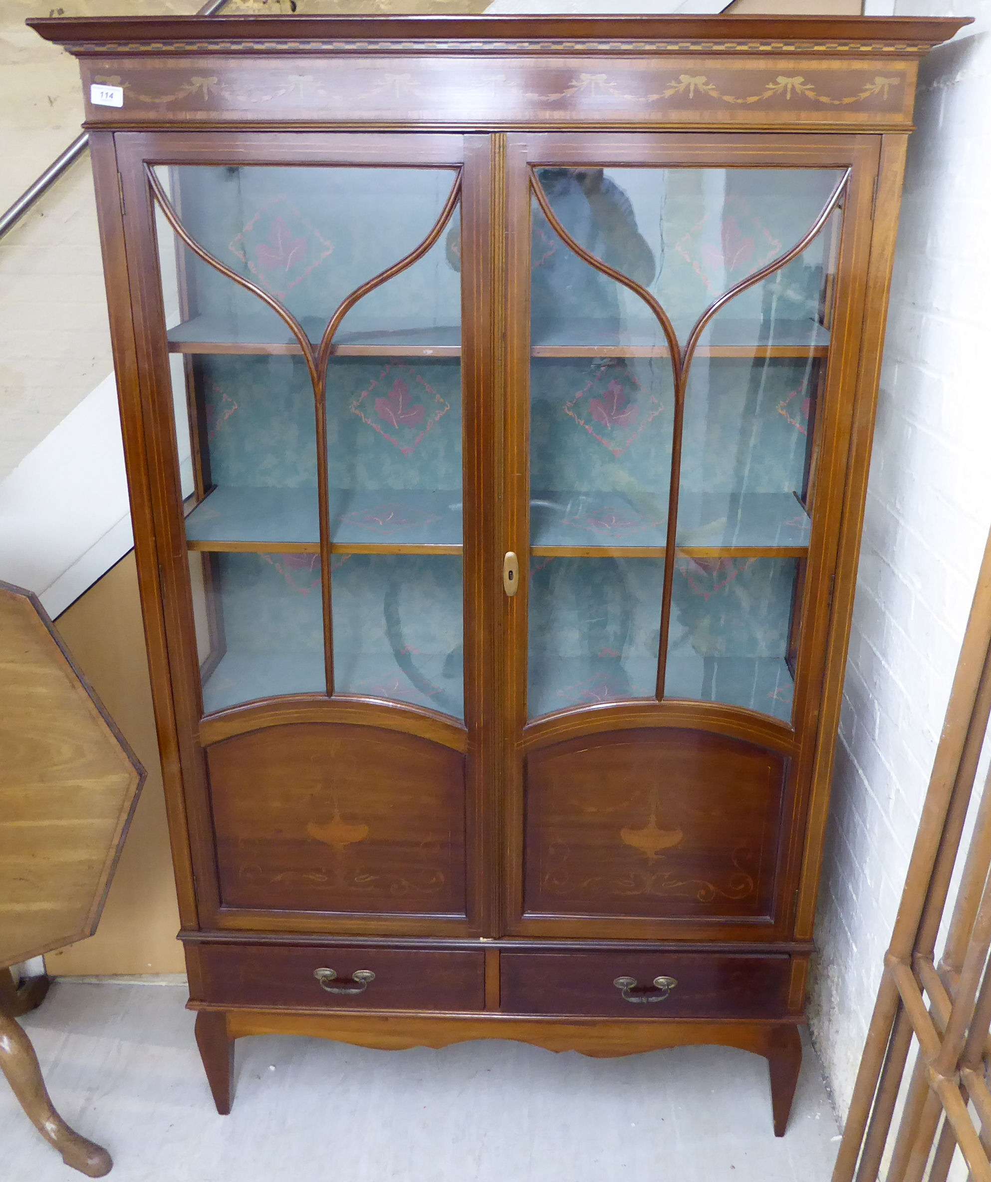 An Edwardian mahogany satinwood string inlaid and marquetry display cabinet,