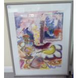 Marilyn Simlar - 'Mellow Bird & Feather' acrylic & pastel bears a signature 29'' x 21'' framed