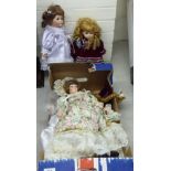 Modern ceramic dolls: to include girls wearing period costume largest 11''h BSR