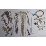 Silver, silver coloured and white metal items of personal ornament, mainly fine neckchains,