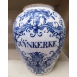 A mid 18thC Dutch Delft drug jar,