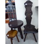 Small furniture: to include a mid 20thC carved hardwood milking stool SL