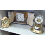 Clocks: to include a 1930s Art Deco chromium plated, cased example; faced by an Arabic dial,