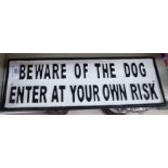 A cast metal sign 'Beware of the Dog' 14'' x 16'' CS