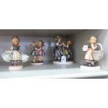 Four Goebel Margaret Hummel porcelain figures: to include two girls dancing 7''h OS4