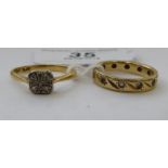 An 18ct gold platinum diamond set ring; and a 9ct gold eternity ring,