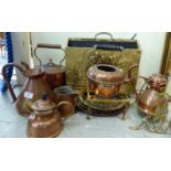 Metalware: to include a late Victorian copper and brass spirit kettle and stand 16''h SR