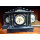 Clocks: to include a late Victorian black slate example of architectural form;