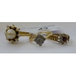 Three 9ct gold rings,