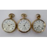 Three late 19th/early 20thC Waltham gold plated cased pocket watches,