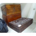 Three 19thC and later mahogany and other boxes largest 6''h 11''w CA